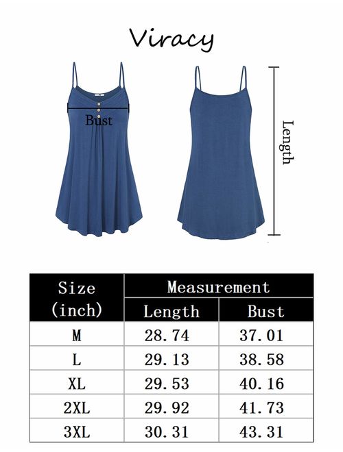 Viracy Women's Summer Button V Neck Pleated Spaghetti Strap Camisole Tank Tops