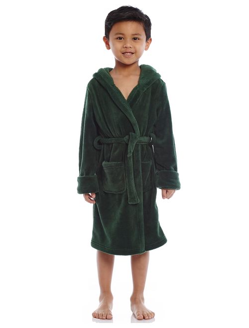 Leveret Kids Robe Boys Girls Solid Hooded Fleece Sleep Robe Bathrobe (2 Toddler-16 Years) Variety of Colors