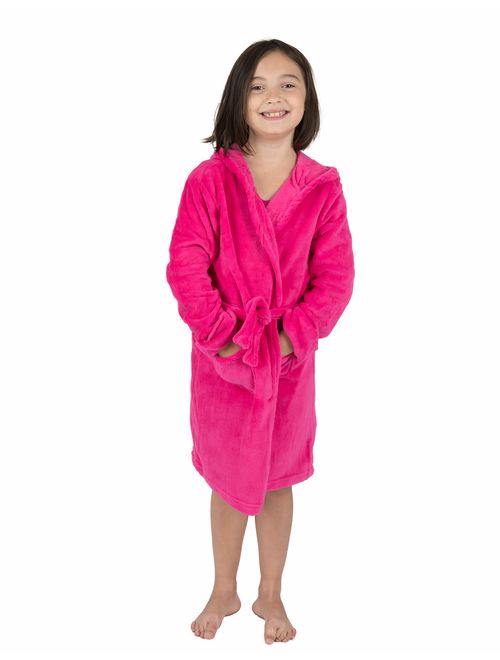 Leveret Kids Robe Boys Girls Solid Hooded Fleece Sleep Robe Bathrobe (2 Toddler-16 Years) Variety of Colors