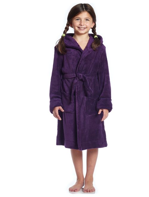 Leveret Kids Robe Boys Girls Solid Hooded Fleece Sleep Robe Bathrobe (2 Toddler-16 Years) Variety of Colors