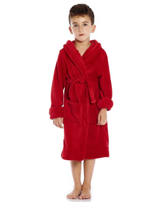 Leveret Kids Robe Boys Girls Solid Hooded Fleece Sleep Robe Bathrobe (2 Toddler-16 Years) Variety of Colors