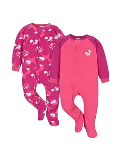 Gerber Baby Girls' Toddler Loose Fit Flame Resistant Fleece Footed Pajamas 2-Pack