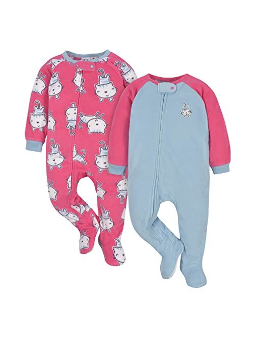 Gerber Baby Girls' Toddler Loose Fit Flame Resistant Fleece Footed Pajamas 2-Pack