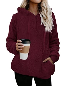 ReachMe Womens Oversized Sherpa Pullover Hoodie with Pockets Fuzzy Fleece Sweatshirt Fluffy Coat