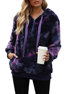 ReachMe Womens Oversized Sherpa Pullover Hoodie with Pockets Fuzzy Fleece Sweatshirt Fluffy Coat