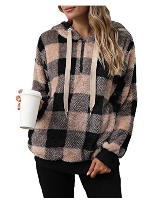 ReachMe Womens Oversized Sherpa Pullover Hoodie with Pockets Fuzzy Fleece Sweatshirt Fluffy Coat