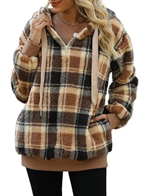 ReachMe Womens Oversized Sherpa Pullover Hoodie with Pockets Fuzzy Fleece Sweatshirt Fluffy Coat