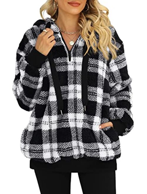 ReachMe Womens Oversized Sherpa Pullover Hoodie with Pockets Fuzzy Fleece Sweatshirt Fluffy Coat