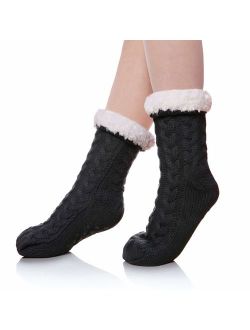 SDBING Women's Winter Super Soft Warm Cozy Fuzzy Fleece-lined Christmas Gift With Grippers Slipper Socks