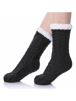 SDBING Women's Winter Super Soft Warm Cozy Fuzzy Fleece-lined Christmas Gift With Grippers Slipper Socks