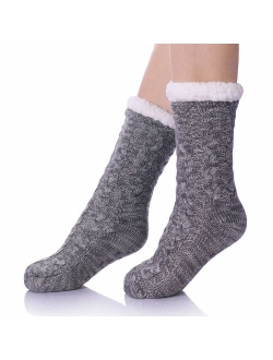 SDBING Women's Winter Super Soft Warm Cozy Fuzzy Fleece-lined Christmas Gift With Grippers Slipper Socks