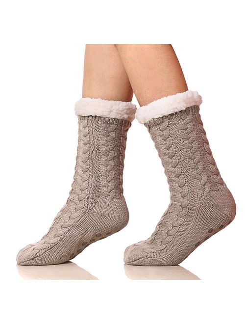 SDBING Women's Winter Super Soft Warm Cozy Fuzzy Fleece-lined Christmas Gift With Grippers Slipper Socks