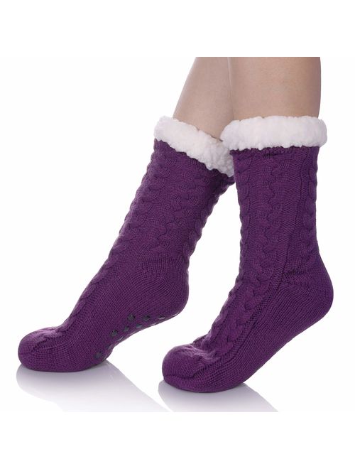 SDBING Women's Winter Super Soft Warm Cozy Fuzzy Fleece-lined Christmas Gift With Grippers Slipper Socks