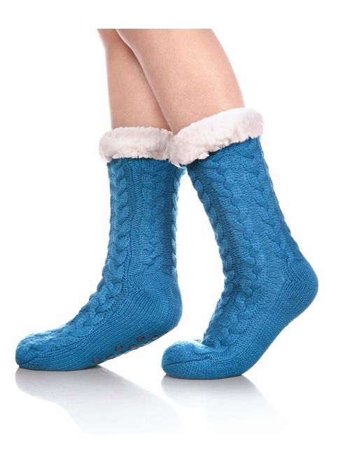 SDBING Women's Winter Super Soft Warm Cozy Fuzzy Fleece-lined Christmas Gift With Grippers Slipper Socks