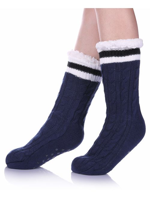 SDBING Women's Winter Super Soft Warm Cozy Fuzzy Fleece-lined Christmas Gift With Grippers Slipper Socks