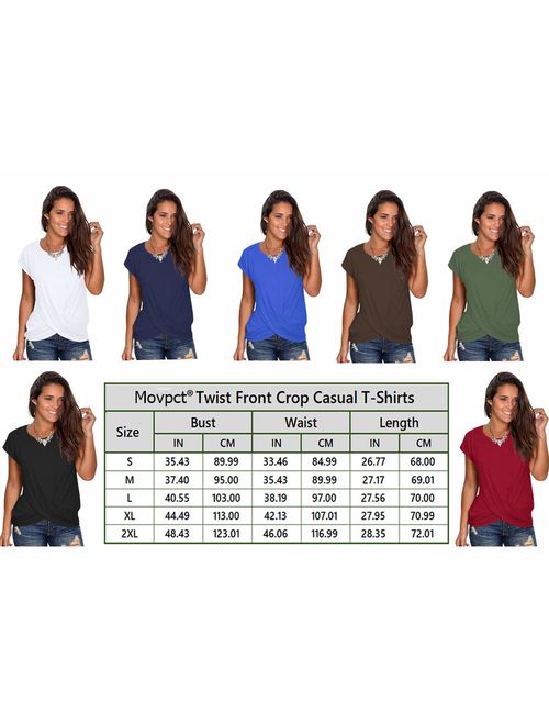 Movpct Women's Summer Twist Front Casual Tunic Tops Short Sleeve Blouses T Shirts Loose Fitted