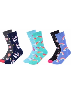 I&S 6 Pairs Crew Socks, Printed Fun Colorful Festive, Crew Sock Women Colorful Fancy Design Soft