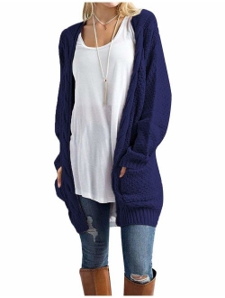 Traleubie Open Front Long Sleeve Boho Boyfriend Knit Chunky Cardigan Sweater