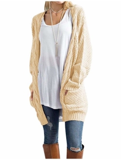 Traleubie Open Front Long Sleeve Boho Boyfriend Knit Chunky Cardigan Sweater