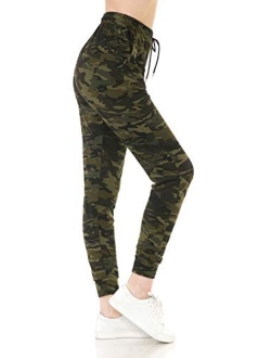 Leggings Depot Women's Printed Solid Activewear Jogger Track Cuff Sweatpants