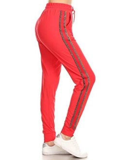 Leggings Depot Women's Printed Solid Activewear Jogger Track Cuff Sweatpants