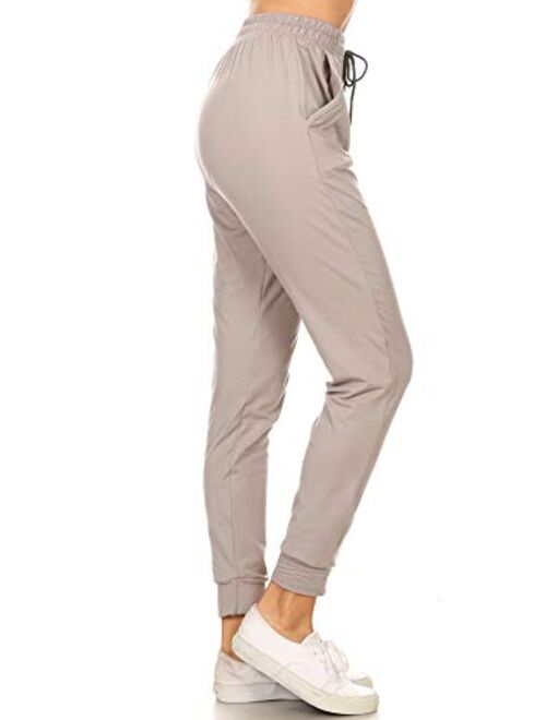 Leggings Depot Women's Printed Solid Activewear Jogger Track Cuff Sweatpants