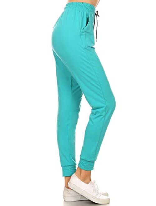 Leggings Depot Women's Printed Solid Activewear Jogger Track Cuff Sweatpants