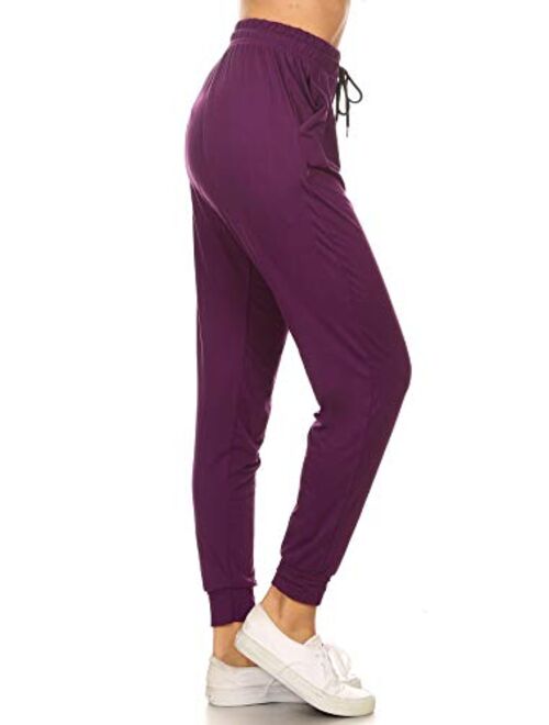 Leggings Depot Women's Printed Solid Activewear Jogger Track Cuff Sweatpants