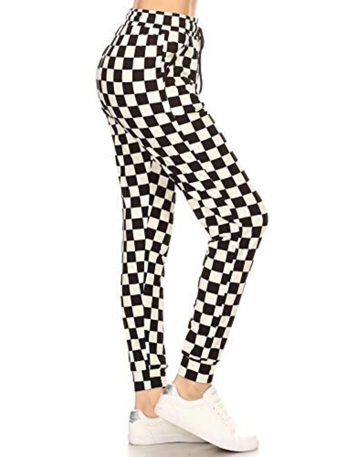 Leggings Depot Women's Printed Solid Activewear Jogger Track Cuff Sweatpants