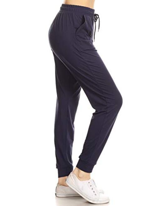 Leggings Depot Women's Printed Solid Activewear Jogger Track Cuff Sweatpants