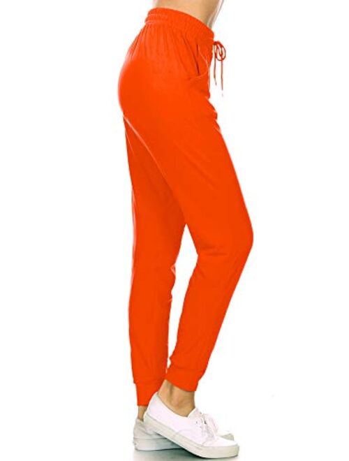 Leggings Depot Women's Printed Solid Activewear Jogger Track Cuff Sweatpants