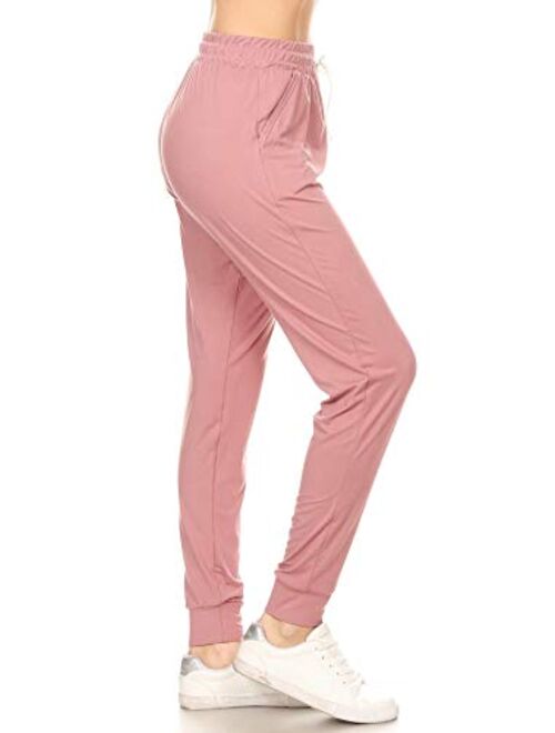 Leggings Depot Women's Printed Solid Activewear Jogger Track Cuff Sweatpants