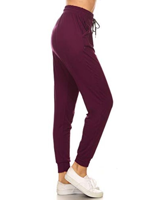 Leggings Depot Women's Printed Solid Activewear Jogger Track Cuff Sweatpants