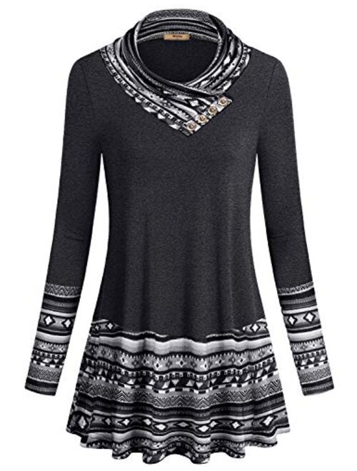 Miusey Women's Long Sleeve Cowl Neck Form Fitting Casual Tunic Top Blouse