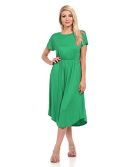 iconic luxe Women's Short Sleeve Flare Midi Dress with Pockets in Solid and Floral - Made in USA