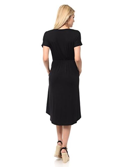 iconic luxe Women's Short Sleeve Flare Midi Dress with Pockets in Solid and Floral - Made in USA