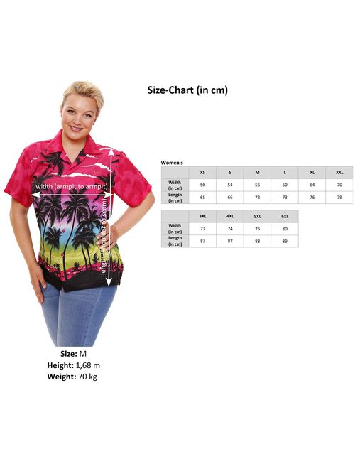 V.H.O. Funky Hawaiian Blouse Women Short-Sleeve Front-Pocket Beach Palm Multi Colors