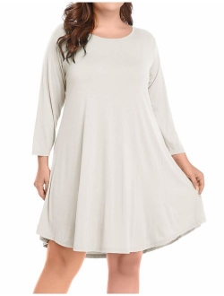 BELAROI Women's Casual Flare Plain Simple 3/4 Sleeve T-Shirt Loose Dress