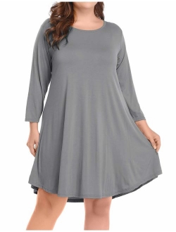 BELAROI Women's Casual Flare Plain Simple 3/4 Sleeve T-Shirt Loose Dress