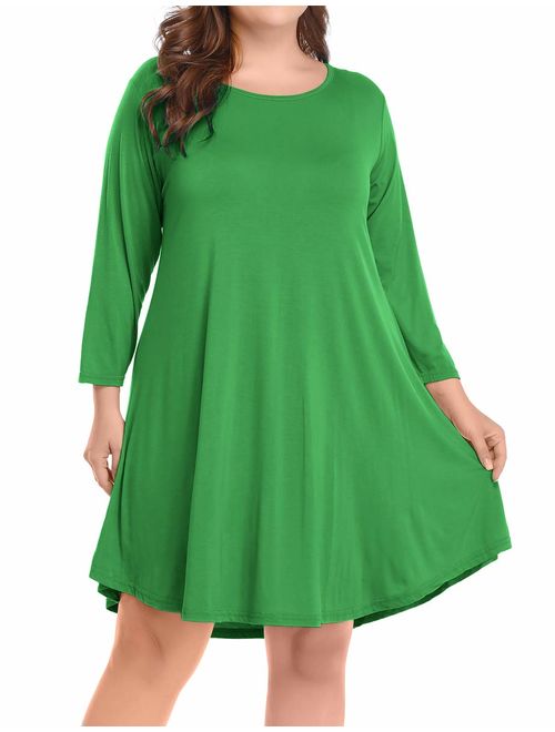 BELAROI Women's Casual Flare Plain Simple 3/4 Sleeve T-Shirt Loose Dress