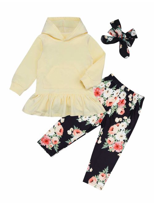 Baby Girl Clothes Long Sleeve Hoodie Sweatshirt Floral Pants with Headband Outfit Sets