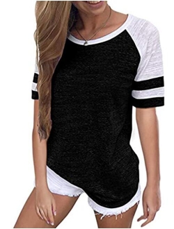 Locryz Women's Summer V Neck Raglan Short Sleeve Shirts Casual Blouses Baseball Tshirts Top