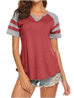 Locryz Women's Summer V Neck Raglan Short Sleeve Shirts Casual Blouses Baseball Tshirts Top