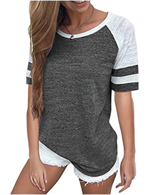 Locryz Women's Summer V Neck Raglan Short Sleeve Shirts Casual Blouses Baseball Tshirts Top