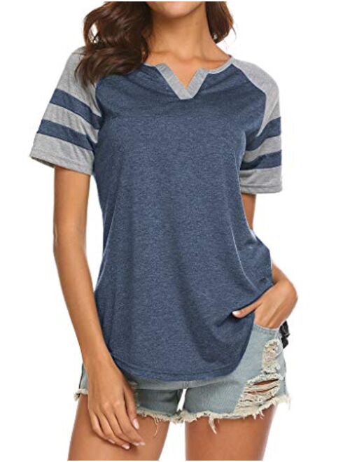 Locryz Women's Summer V Neck Raglan Short Sleeve Shirts Casual Blouses Baseball Tshirts Top