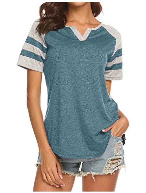 Locryz Women's Summer V Neck Raglan Short Sleeve Shirts Casual Blouses Baseball Tshirts Top