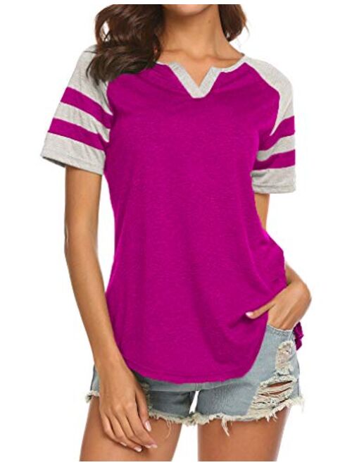 Locryz Women's Summer V Neck Raglan Short Sleeve Shirts Casual Blouses Baseball Tshirts Top