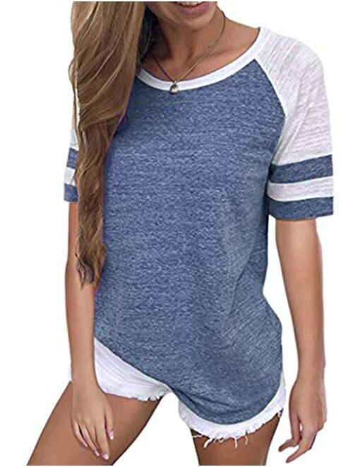 Locryz Women's Summer V Neck Raglan Short Sleeve Shirts Casual Blouses Baseball Tshirts Top