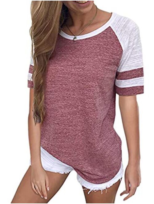 Locryz Women's Summer V Neck Raglan Short Sleeve Shirts Casual Blouses Baseball Tshirts Top