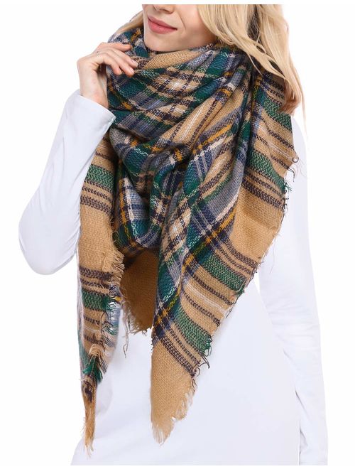 Bess Bridal Women's Plaid Blanket Winter Scarf Warm Cozy Tartan Wrap Oversized Shawl Cape